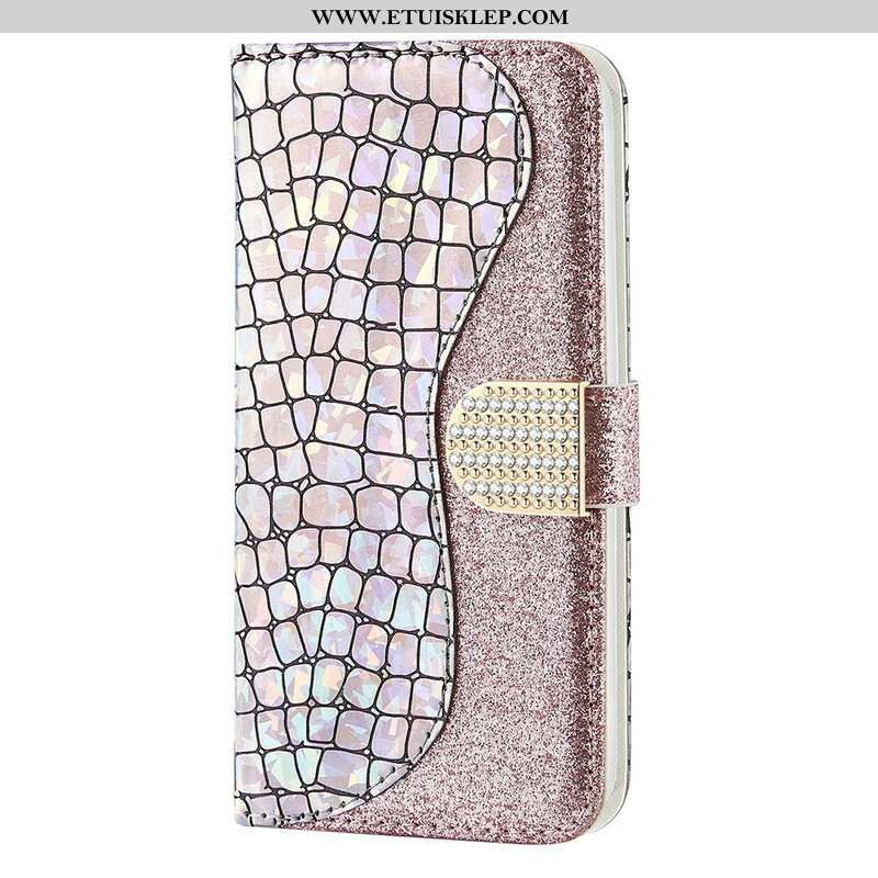 Skórzany Futerał do iPhone 13 Mini Krokodyle Diamenty